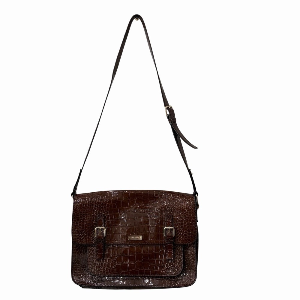 Kate Spade Large Scout‎ CHOCOLATE BROWN Leather Handbag Knightsbridge Croc